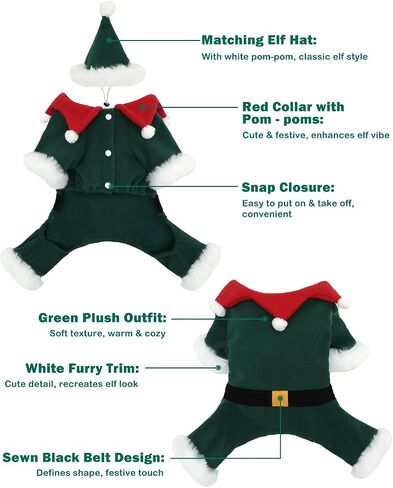 CuteBone Christmas Dog Costumes for Small, Medium, Large Dogs – Elf Pet Cosplay Outfits | Cute Puppy Costume for Holiday Party, Dress-Up, Photo Shoots GBZ07XXL in Saudi Arabia