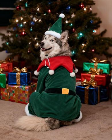 CuteBone Christmas Dog Costumes for Small, Medium, Large Dogs – Elf Pet Cosplay Outfits | Cute Puppy Costume for Holiday Party, Dress-Up, Photo Shoots GBZ07XXL in Saudi Arabia