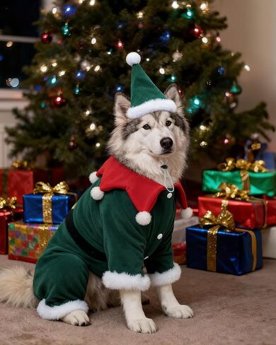 CuteBone Christmas Dog Costumes for Small, Medium, Large Dogs – Elf Pet Cosplay Outfits | Cute Puppy Costume for Holiday Party, Dress-Up, Photo Shoots GBZ07XXL in Saudi Arabia