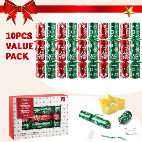 JOYIN 10 Pack Christmas Party Favor Non-Snap Red Deluxe Snowflake Design Party Table Favors with Holiday Party Favor Supplies for Kids and Adults, Christmas Parties, Dinners and Holidays in Saudi Arabia