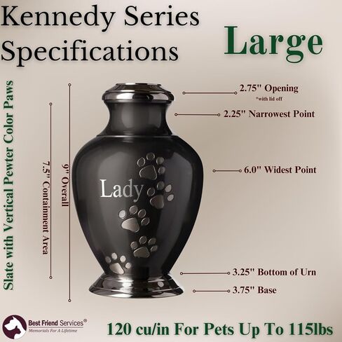 جرة الحيوانات الأليفة للكلاب والقطط مع نقش ليزر شخصي، الجرار التذكارية من سلسلة Kennedy Paws Premier للكلاب والقطط (كبيرة، لائحة، تقليم الكروم، أقدام بيوتر) in Kuwait