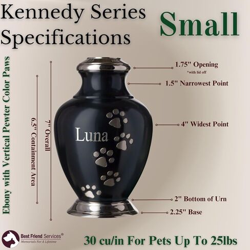 جرة الحيوانات الأليفة للكلاب والقطط مع نقش ليزر شخصي، الجرار التذكارية من سلسلة Kennedy Paws Premier للكلاب والقطط (كبيرة، لائحة، تقليم الكروم، أقدام بيوتر) in Kuwait