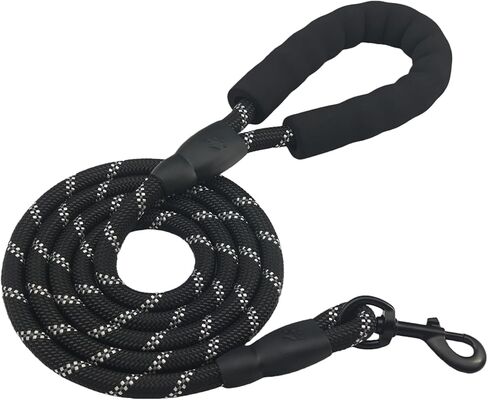 Highly Reflective Rope Dog Leash 6FT with Comfortable Padded Handle, 360-Degree Rotating Metal Buckle Without Tangles, Ideal for Medium Large Dogs, 1/2 inch, Black in Saudi Arabia