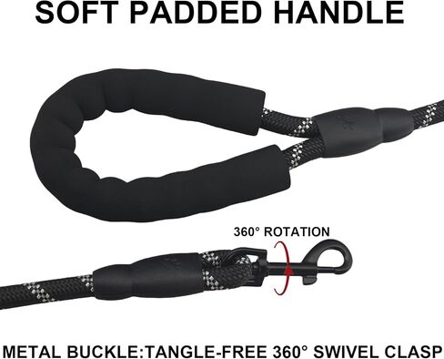 Highly Reflective Rope Dog Leash 6FT with Comfortable Padded Handle, 360-Degree Rotating Metal Buckle Without Tangles, Ideal for Medium Large Dogs, 1/2 inch, Black in Saudi Arabia