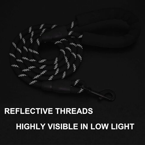 Highly Reflective Rope Dog Leash 6FT with Comfortable Padded Handle, 360-Degree Rotating Metal Buckle Without Tangles, Ideal for Medium Large Dogs, 1/2 inch, Black in Saudi Arabia