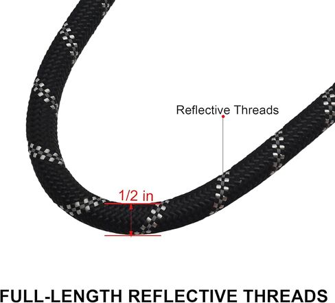 Highly Reflective Rope Dog Leash 6FT with Comfortable Padded Handle, 360-Degree Rotating Metal Buckle Without Tangles, Ideal for Medium Large Dogs, 1/2 inch, Black in Saudi Arabia