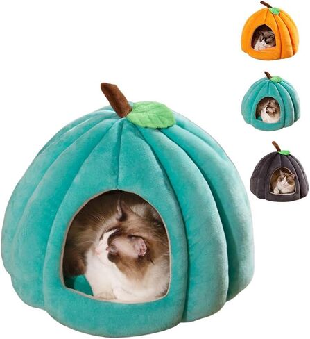 Cute Pumpkin Cat Bed for Indoor Cats，Pumpkin Shape Cat House with Removable Washable Cushioned Pillow，Cat Cave Bed Cat Tent for Puppy and Kitten (Blue,23 in) in Saudi Arabia