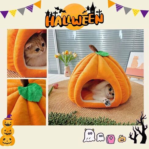 Cute Pumpkin Cat Bed for Indoor Cats，Pumpkin Shape Cat House with Removable Washable Cushioned Pillow，Cat Cave Bed Cat Tent for Puppy and Kitten (Blue,23 in) in Saudi Arabia