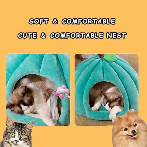 Cute Pumpkin Cat Bed for Indoor Cats，Pumpkin Shape Cat House with Removable Washable Cushioned Pillow，Cat Cave Bed Cat Tent for Puppy and Kitten (Blue,23 in) in Saudi Arabia