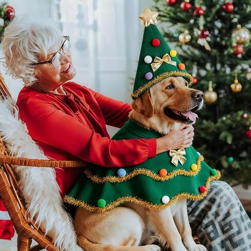 Large Dog Christmas Costumes Green Xmas Pet Cloak 2PCS Santa Cape hat Christmas Tree Outfit Winter Warm Coat Pet Elf Clothes for Medium Large Dogs Holiday Party Dress (Christmas Tress Green, Large) in Saudi Arabia