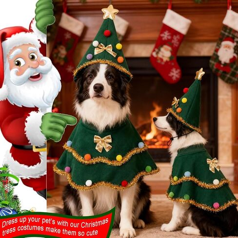 Large Dog Christmas Costumes Green Xmas Pet Cloak 2PCS Santa Cape hat Christmas Tree Outfit Winter Warm Coat Pet Elf Clothes for Medium Large Dogs Holiday Party Dress (Christmas Tress Green, Large) in Saudi Arabia