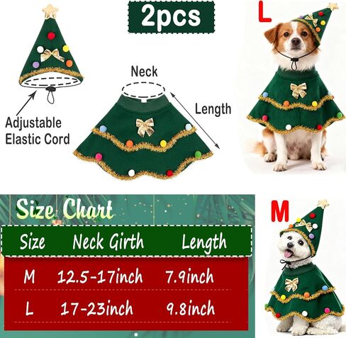 Large Dog Christmas Costumes Green Xmas Pet Cloak 2PCS Santa Cape hat Christmas Tree Outfit Winter Warm Coat Pet Elf Clothes for Medium Large Dogs Holiday Party Dress (Christmas Tress Green, Large) in Saudi Arabia