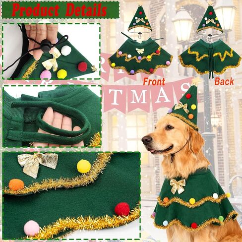 Large Dog Christmas Costumes Green Xmas Pet Cloak 2PCS Santa Cape hat Christmas Tree Outfit Winter Warm Coat Pet Elf Clothes for Medium Large Dogs Holiday Party Dress (Christmas Tress Green, Large) in Saudi Arabia