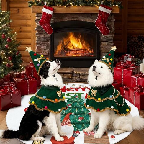 Large Dog Christmas Costumes Green Xmas Pet Cloak 2PCS Santa Cape hat Christmas Tree Outfit Winter Warm Coat Pet Elf Clothes for Medium Large Dogs Holiday Party Dress (Christmas Tress Green, Large) in Saudi Arabia