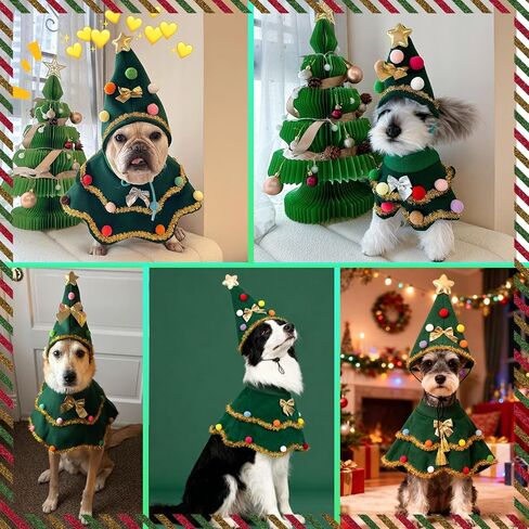 Large Dog Christmas Costumes Green Xmas Pet Cloak 2PCS Santa Cape hat Christmas Tree Outfit Winter Warm Coat Pet Elf Clothes for Medium Large Dogs Holiday Party Dress (Christmas Tress Green, Large) in Saudi Arabia