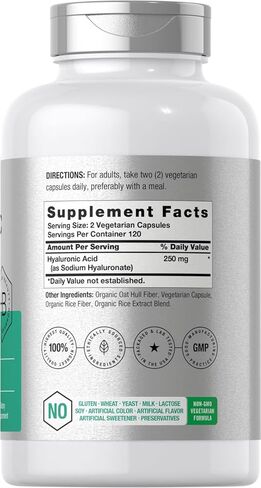 Hyaluronic Acid Capsules | 250 mg | 240 Count | Non-GMO and Gluten Free Supplement | by Horbaach in Saudi Arabia