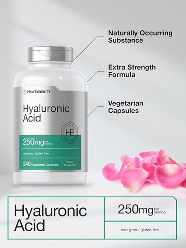 Hyaluronic Acid Capsules | 250 mg | 240 Count | Non-GMO and Gluten Free Supplement | by Horbaach in Saudi Arabia