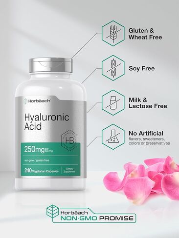 Hyaluronic Acid Capsules | 250 mg | 240 Count | Non-GMO and Gluten Free Supplement | by Horbaach in Saudi Arabia