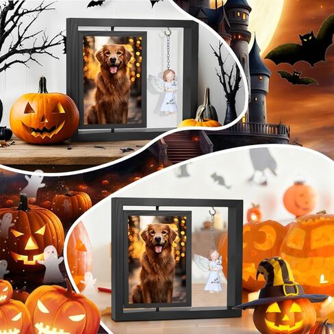 Dog Memorial Gifts for Loss of Dog, Rotating Wooden Picture Frame with Resin Angel Statues Holds 4x6 Photo, Loss of Dogs Cat Sympathy Gift, Pet Loss Remembrance Bereavement Keepsake (Black) in Saudi Arabia