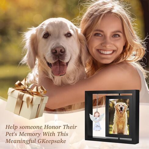 Dog Memorial Gifts for Loss of Dog, Rotating Wooden Picture Frame with Resin Angel Statues Holds 4x6 Photo, Loss of Dogs Cat Sympathy Gift, Pet Loss Remembrance Bereavement Keepsake (Black) in Saudi Arabia