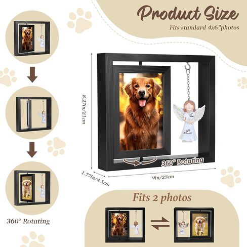 Dog Memorial Gifts for Loss of Dog, Rotating Wooden Picture Frame with Resin Angel Statues Holds 4x6 Photo, Loss of Dogs Cat Sympathy Gift, Pet Loss Remembrance Bereavement Keepsake (Black) in Saudi Arabia