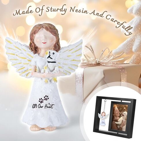 Dog Memorial Gifts for Loss of Dog, Rotating Wooden Picture Frame with Resin Angel Statues Holds 4x6 Photo, Loss of Dogs Cat Sympathy Gift, Pet Loss Remembrance Bereavement Keepsake (Black) in Saudi Arabia