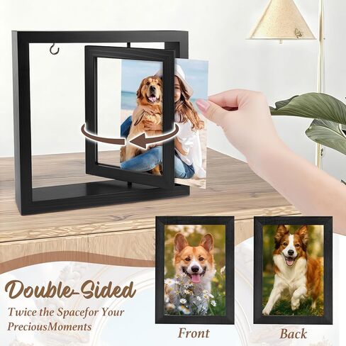 Dog Memorial Gifts for Loss of Dog, Rotating Wooden Picture Frame with Resin Angel Statues Holds 4x6 Photo, Loss of Dogs Cat Sympathy Gift, Pet Loss Remembrance Bereavement Keepsake (Black) in Saudi Arabia