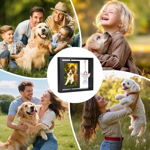 Dog Memorial Gifts for Loss of Dog, Rotating Wooden Picture Frame with Resin Angel Statues Holds 4x6 Photo, Loss of Dogs Cat Sympathy Gift, Pet Loss Remembrance Bereavement Keepsake (Black) in Saudi Arabia