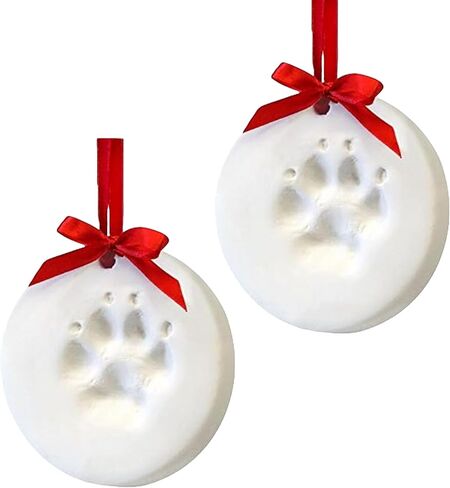 Complete Pet Paw Print Keepsake Set (2-Pack) - Cherished Personalizable Ornament Kit with Display Stands, Non-Toxic Clay, Safe for Dogs & Cats, Durable Air-Dry Design for Lasting Memories. in Saudi Arabia