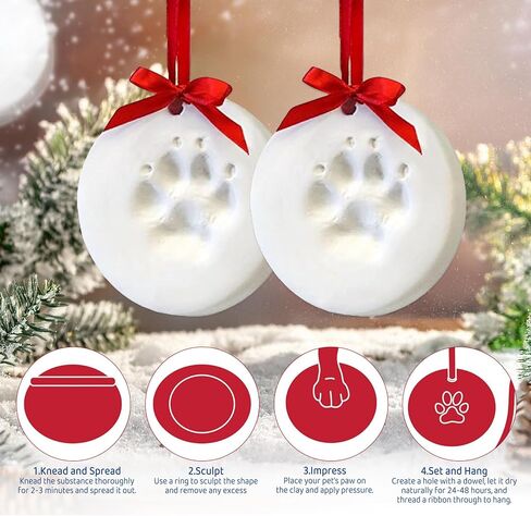 Complete Pet Paw Print Keepsake Set (2-Pack) - Cherished Personalizable Ornament Kit with Display Stands, Non-Toxic Clay, Safe for Dogs & Cats, Durable Air-Dry Design for Lasting Memories. in Saudi Arabia
