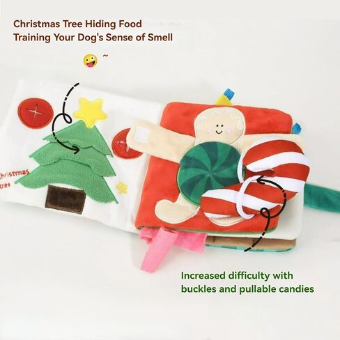 Dog Toy Snuffle Sound Book Series Lunch Space Christmas Goodnight Birthday Scout Themes 3D Puppy Decor Cover Puzzle Toy Dog Accessories for Mental Stimulation & Slow Feeding (Xmas) in Saudi Arabia