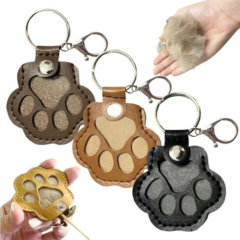 Pet Paw Shaped Leather Keychain, Dog Fur Storage Key chain, Dog＆Cat Hair Keepsake Key Chain, Pet Memorial Collection Pendant in Kuwait
