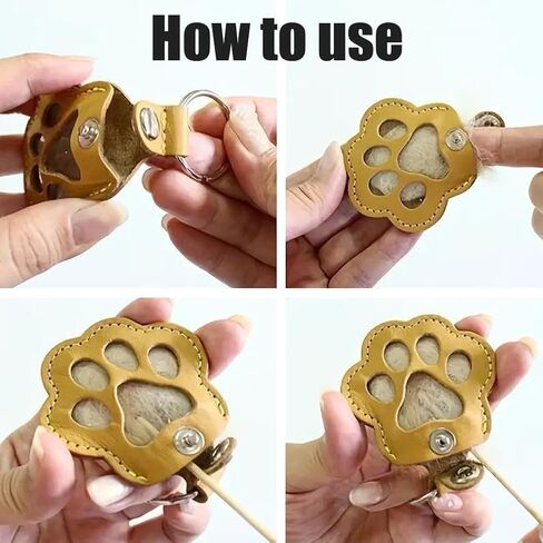 Pet Paw Shaped Leather Keychain, Dog Fur Storage Key chain, Dog＆Cat Hair Keepsake Key Chain, Pet Memorial Collection Pendant in Kuwait