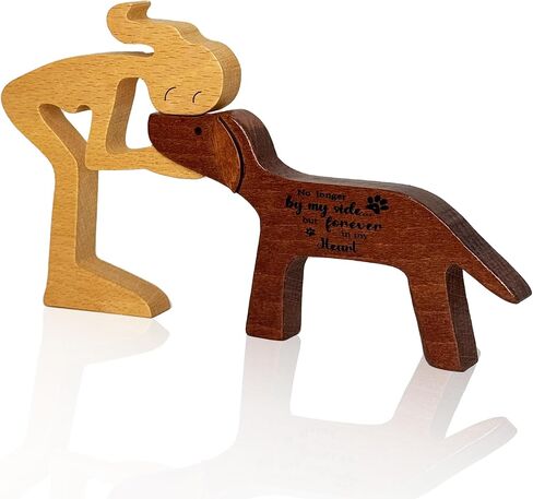 Memorial Gifts for Loss of Dog Wooden Girl & Dog Statue Sympathy Bereavement Gift - Wood Carving - No Longer by My Side but Forever in My Heart in Kuwait