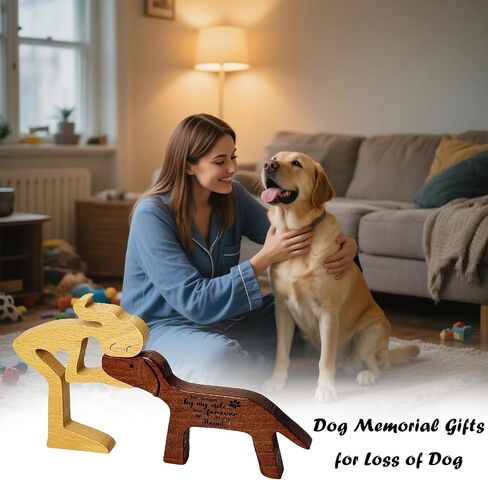 Memorial Gifts for Loss of Dog Wooden Girl & Dog Statue Sympathy Bereavement Gift - Wood Carving - No Longer by My Side but Forever in My Heart in Kuwait