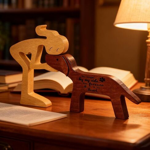 Memorial Gifts for Loss of Dog Wooden Girl & Dog Statue Sympathy Bereavement Gift - Wood Carving - No Longer by My Side but Forever in My Heart in Kuwait