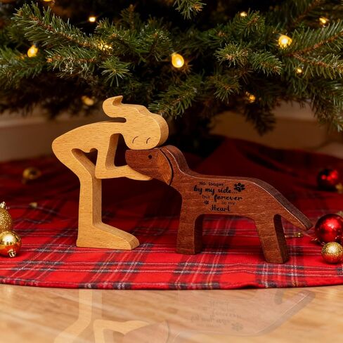 Memorial Gifts for Loss of Dog Wooden Girl & Dog Statue Sympathy Bereavement Gift - Wood Carving - No Longer by My Side but Forever in My Heart in Kuwait