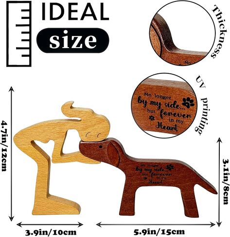 Memorial Gifts for Loss of Dog Wooden Girl & Dog Statue Sympathy Bereavement Gift - Wood Carving - No Longer by My Side but Forever in My Heart in Kuwait