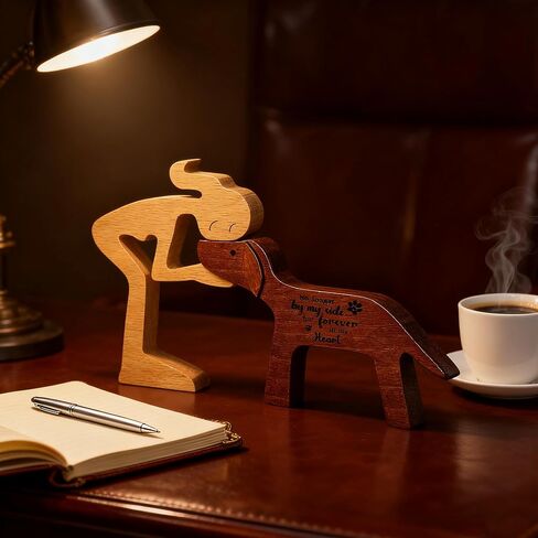 Memorial Gifts for Loss of Dog Wooden Girl & Dog Statue Sympathy Bereavement Gift - Wood Carving - No Longer by My Side but Forever in My Heart in Kuwait
