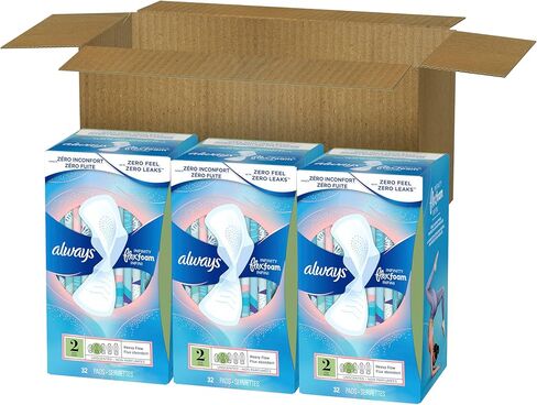 Always Infinity Flexfoam Feminine Pads for Women, Size 2, Heavy, without wings, Unscented, 32ct X 3 Packs (96 Count Total) in Kuwait
