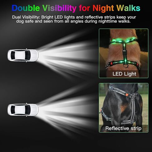 hamraba Light Up Dog Harness, No Pull Led Dog Harness with 10 Lighting Modes for Night Walking, Rechargeable Lighted Safety Vest for Medium Large Dogs，Adjustable Soft Nylon-Like Material (L) in Saudi Arabia