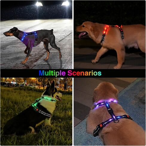 hamraba Light Up Dog Harness, No Pull Led Dog Harness with 10 Lighting Modes for Night Walking, Rechargeable Lighted Safety Vest for Medium Large Dogs，Adjustable Soft Nylon-Like Material (L) in Saudi Arabia