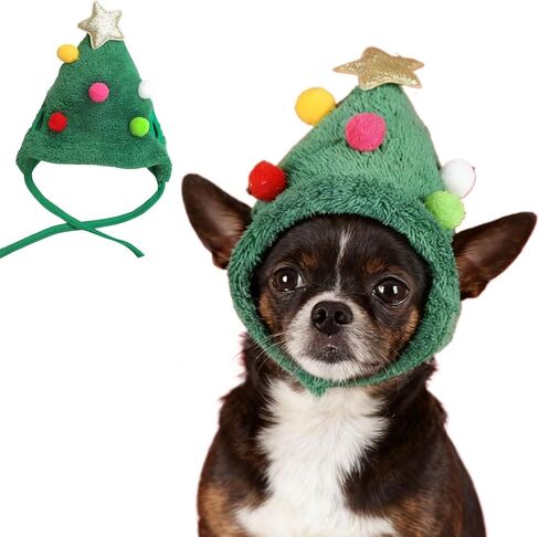Christmas Tree Headwear Hat for Pet, Decorations Star Pompoms Christmas Cat Dog Headwear Photo Props (Small) in Saudi Arabia