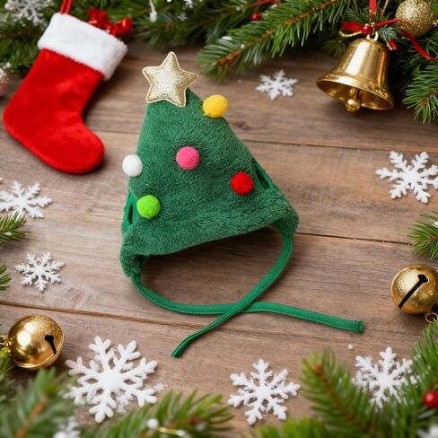 Christmas Tree Headwear Hat for Pet, Decorations Star Pompoms Christmas Cat Dog Headwear Photo Props (Small) in Saudi Arabia