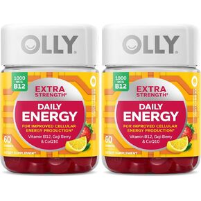 OLLY Extra Strength Daily Energy Gummy, Caffeine Free, 1000mcg Vitamin B12, CoQ10, Goji Berry, Adult Chewable Supplement, Berry Yuzu Flavor - 60 Count in Saudi Arabia