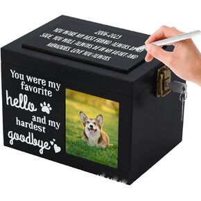 Longzhuo Dog Urns for Ashes, Pet Urns for Dogs, with Writable Blackboard, 2 Keys, Photo Frame, 7.9 x 5.5 x 6 in Large Wooden Loss Memorial Gifts for Pets, Black in Saudi Arabia