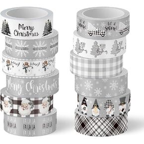 Whaline 12 Rolls Christmas Washi Tapes Red White Decorative Tape Assorted Xmas Patterns Holiday Masking Tapes for Christmas Scrapbook Journal Calendar DIY Craft Gift Wrapping, 16.4ft x 0.6" in Kuwait