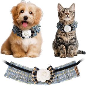 طوق تويد مكشكش، عصابات عيد الميلاد للكلاب والقطط، وشاح للحيوانات الأليفة كهدية عيد ميلاد، زي عطلة من القماش المتين الفاخر للكلاب الصغيرة والمتوسطة والكبيرة (أزرق وصغير) (وردي، كبير) in Kuwait
