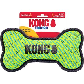 لعبة KONG Armor Bone للكلاب - متوسطة - نسيج متين ثلاثي الطبقات مع حواف عاكسة وأصوات زقزقة - ألوان متنوعة - مثالية للمضغ والجلب والشد (كرة القدم، متوسطة) in Kuwait