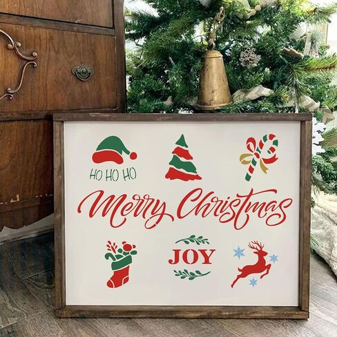 4 Pieces Merry Christmas Stencil Reusable Stencils for Painting Christmas Decoration Painting Template for Furniture, Wall, Window, Fabric, Wood，4 Different Sizes (Merry Christmas) in Kuwait